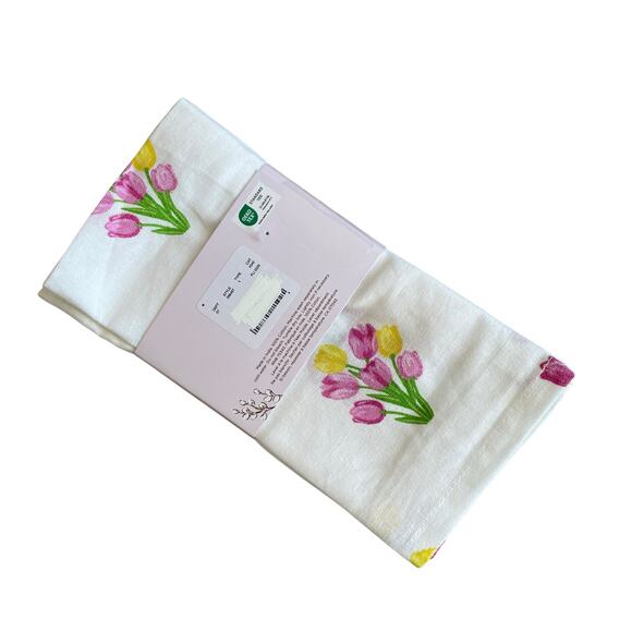 8pc Rachel Ashwell THE FARMHOUSE Cotton Napkins 18x18 Embroidered Tulips New - Picture 11 of 15